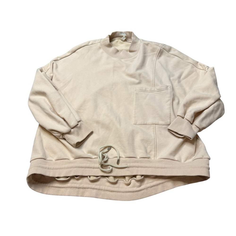 🤍 Nap Cotton Drawstring Hem Sweatshirt 🧶 Beige Oversized Pocket Pullover M ✨